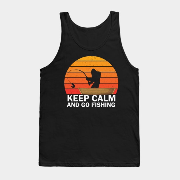 Bigfoot Fishing, Keep Calm and go fishing, Funny Sasquatch Fisherman Gift for Men Women Tank Top by GShow